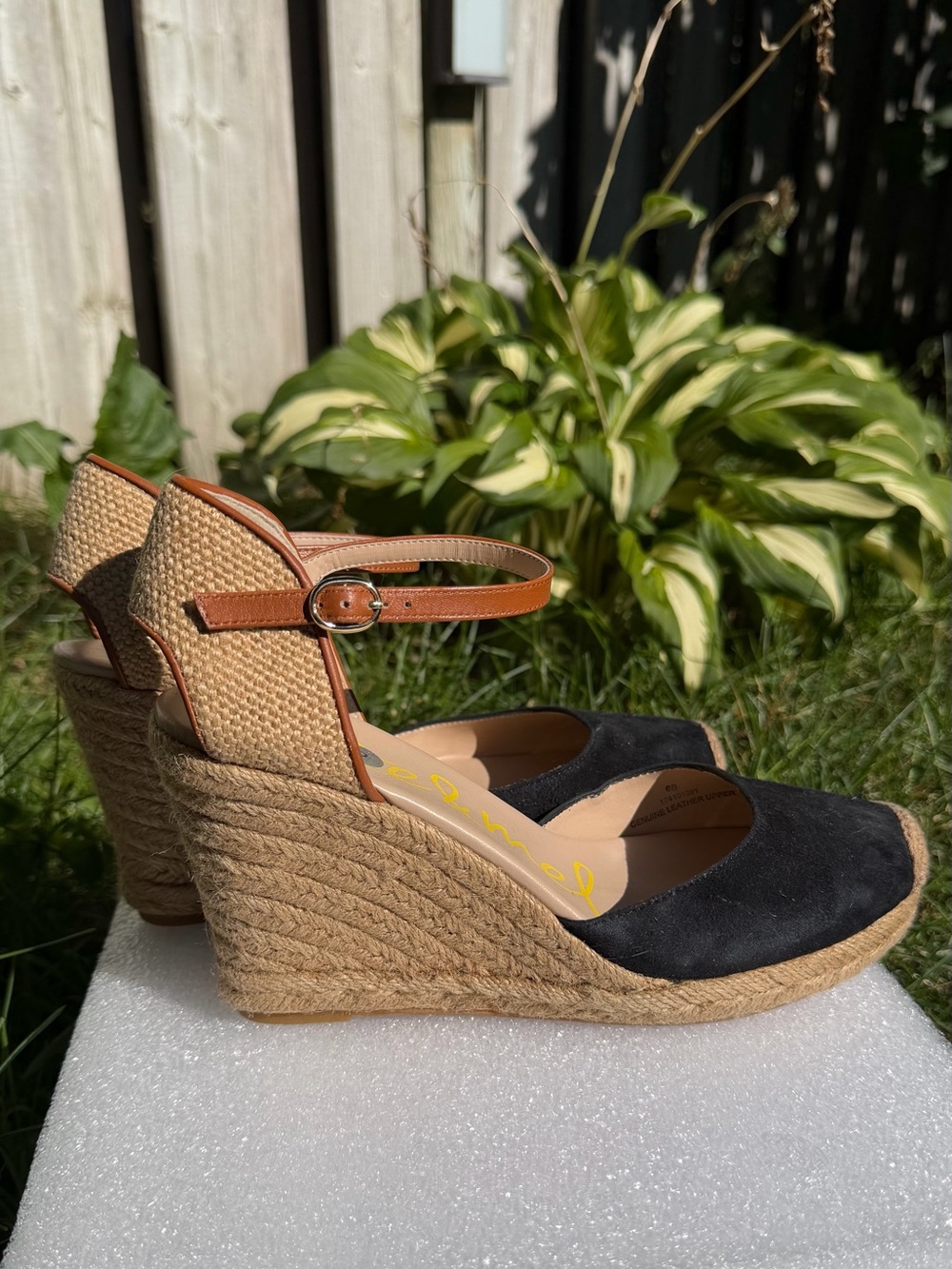 Kate & Mel New Espadrille Wedge Sandals – Leather Upper – Size 8B – Black & Tan